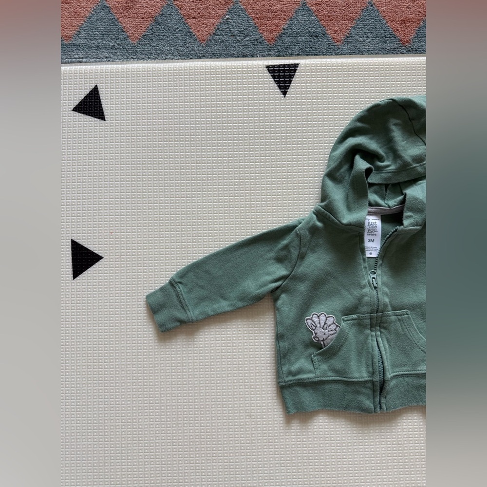 Carter's|Baby boy Olive zip Hoodie sweater with dinosaur Patch,3Mโขโขโขadorable!